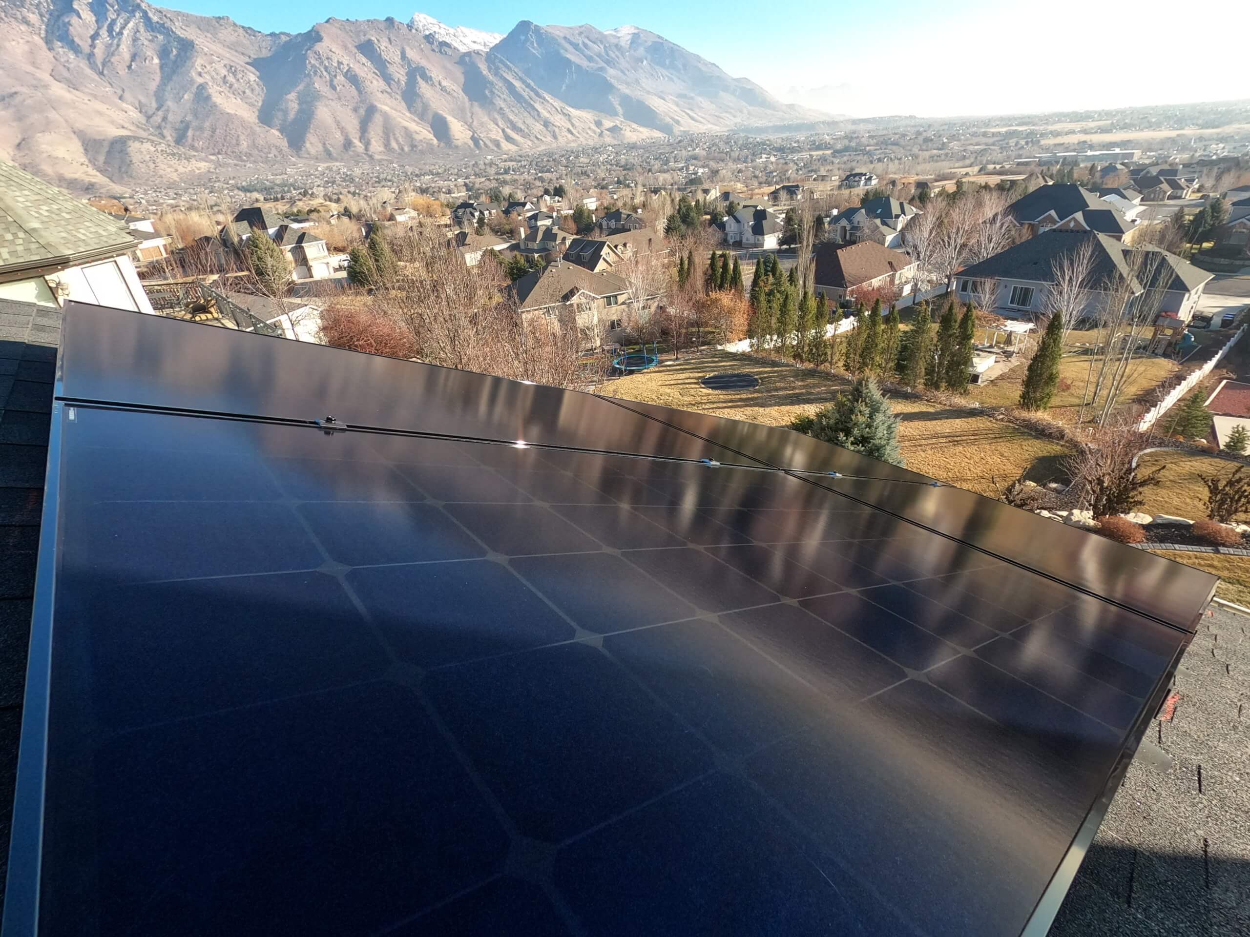 LG NeON 2 R Prime Solar Panels on utah home with utah valley in background